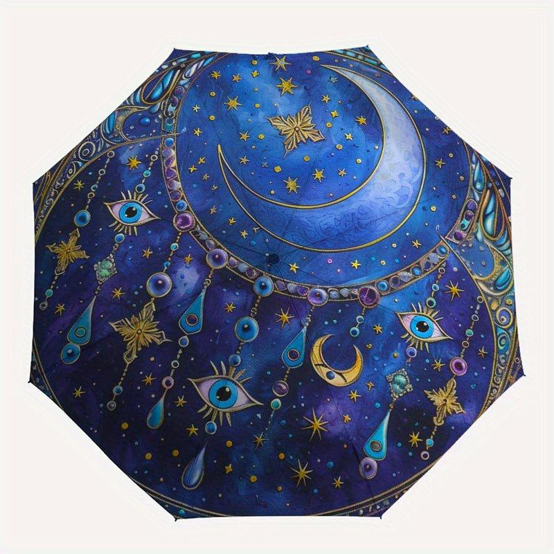 Enchanted Celestial Mandala Round Rug, Mystical Stars, Moons, and Eyes Decorative Throw Blanket for Bedding or Wall HangingUmbrella with Cute Design,