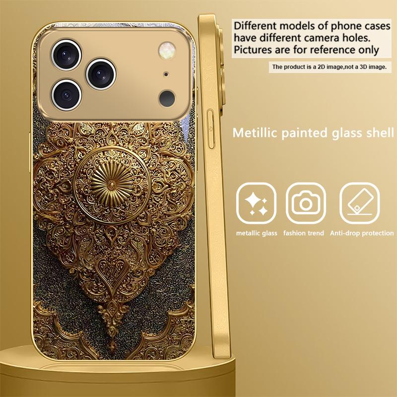 Golden Classical Emblem For IPhone 17Pro Max 16 17 Pro 15 Pro 14 13 Plus 12 Mini 11Pro Max XR 16E 17 Air Golden Glass Phone Case