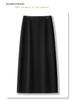 Women's High Waist Black Midi Skirt - 2025 Spring Slimming Design, Long Bodycon Skirt for Petite Frames