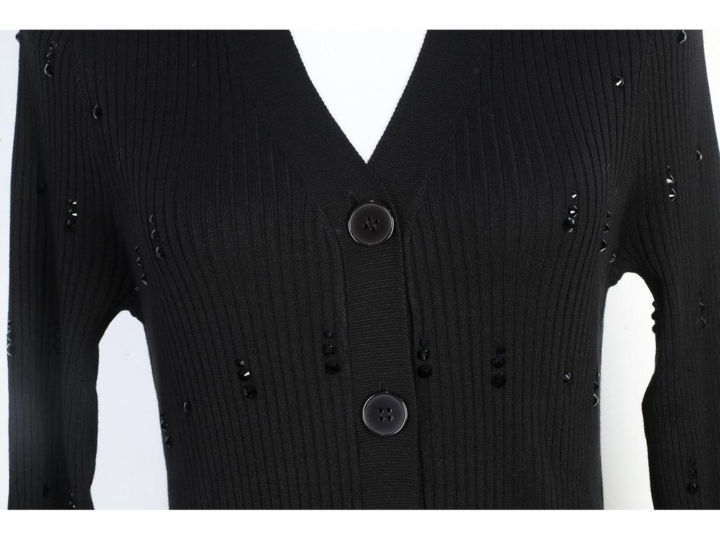 S Family Women's V-Neck Slim-Fit Diamond Knit Cardigan - Autumn/Winter Versatile Long-Sleeve Sweater