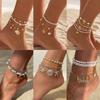 Cheville avec pendentif étoile de mer métallique: Élégant Bijou de Plage Multicouche avec Perles pour les Vacances