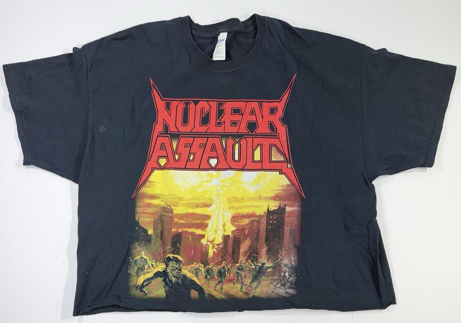 Vintage 90s Nuclear Assault Cropped Thrash Metal Band T Shirt Black 2XL Unisex T-Shirt S