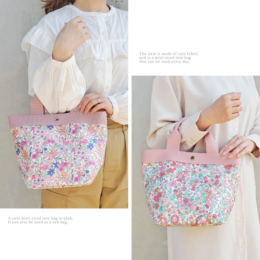 Sanrio Character Liberty Print Tote Small Mini A5 Lunch Floral Made in Japan Melody Melodies Party Bag, Size, Self-Standing, Tote, Size, Bag, Stylish,