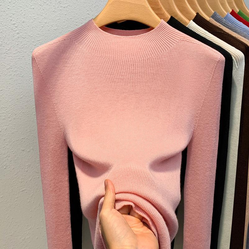 Women's Autumn and Winter Cashmere Knitting Bottom Half High Neck Pullover Jumper