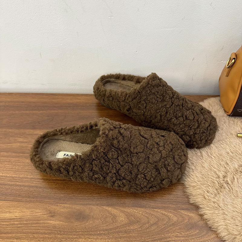 Internetkändisar populär väska huvud bomullsskor kvinnor 2025 höst och vinter nya kläder utländsk stil mångsidig lat platt botten hårskor trend