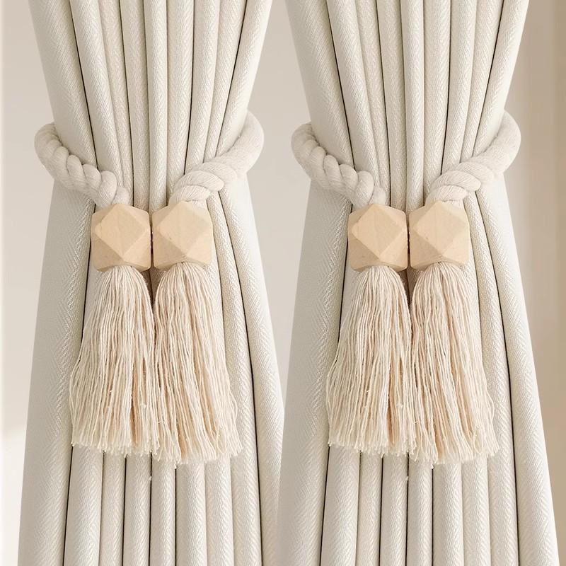 2pcs Magnetic Wooden Tassel Window Curtain Curtain Holdbacks,Bathroom Shower Curtain Accessories,Home Decor Curtain Buckles