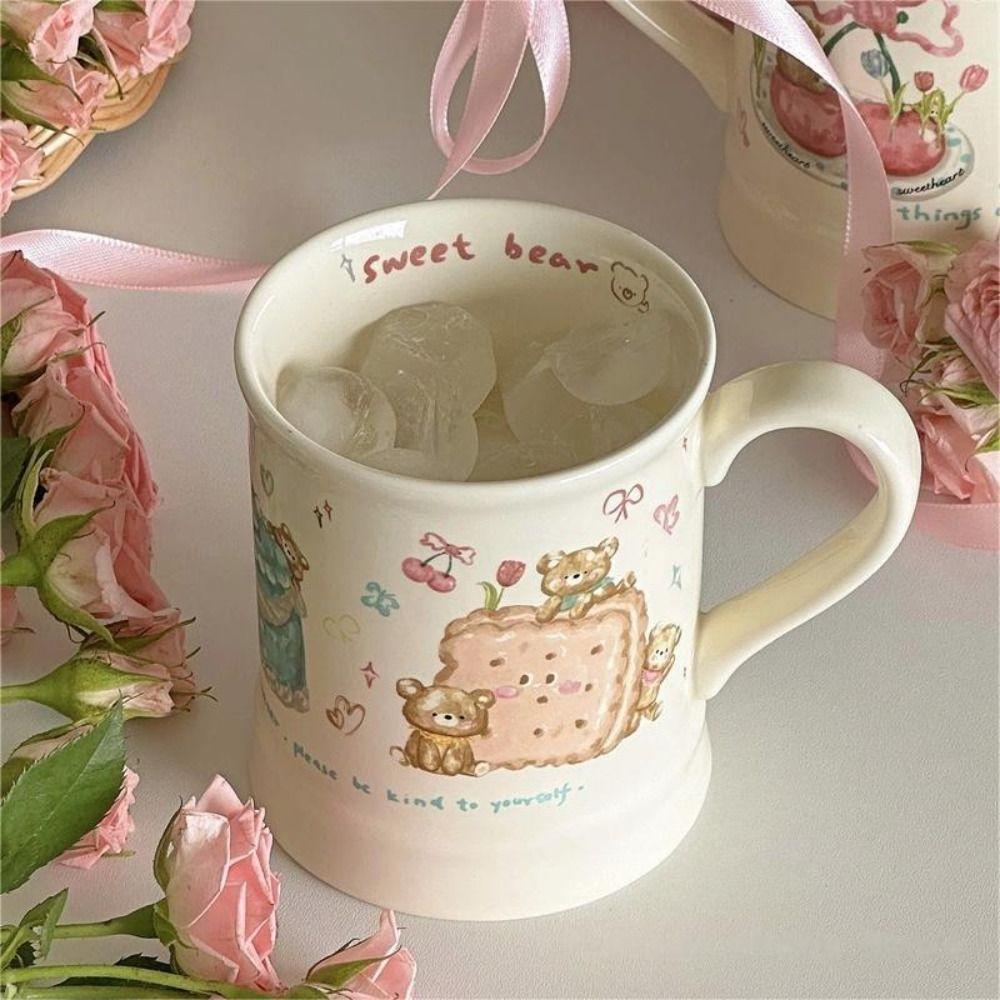 Cute Ceramic Little Bear Biscuits Mug Hand Drawn Cream Style Coffee Cup Instant Noodles Bowl Office