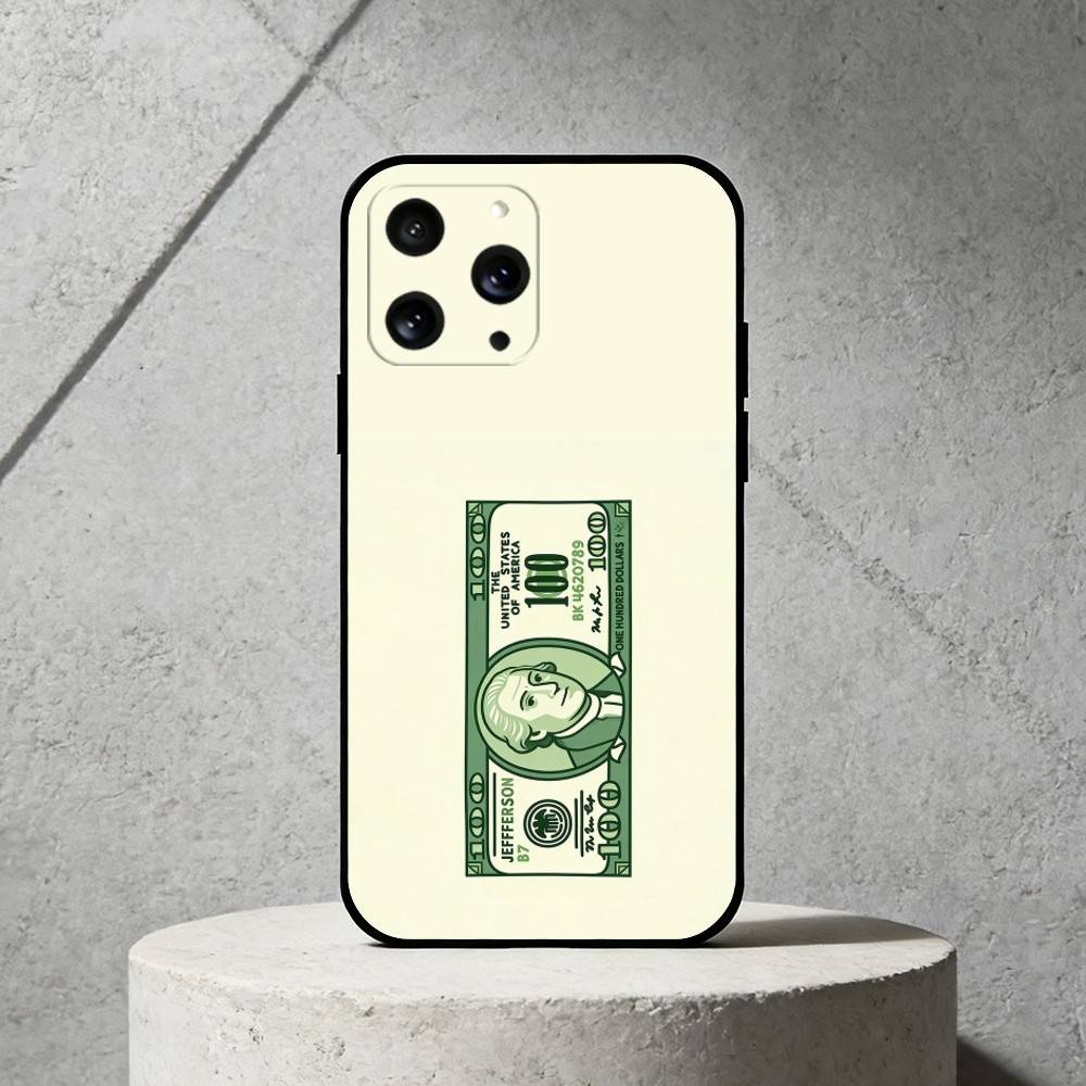 Q-Q version vector banknote Phone Case For iPhone 17,16,15,14,13,12,11 Plus,Pro Max,SE4Soft Silicone Black Cover