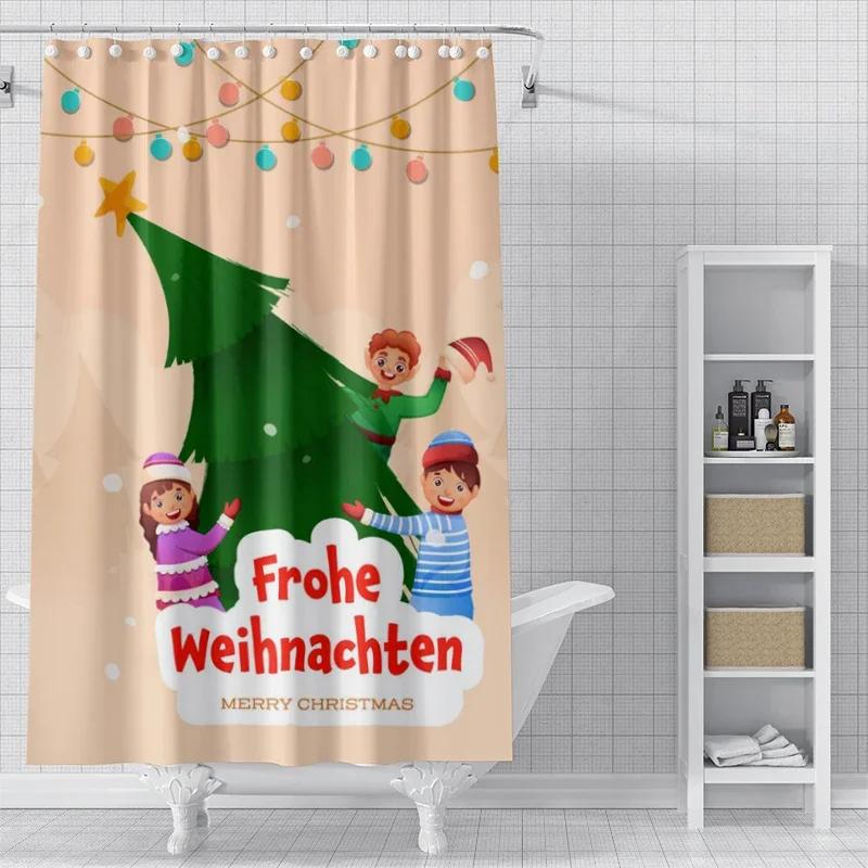 Home Decoration Shower Curtains For Bathroom Waterproof Curtain Fabric Modern Nordic Style Living Room Merry Christmas Winter