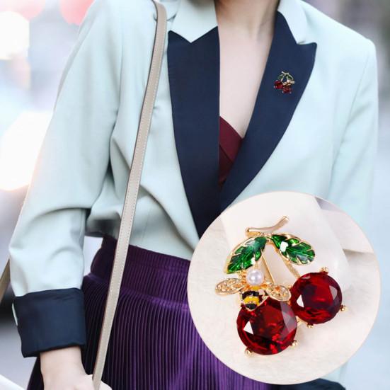 

Брошь-булавка с листьями вишни и стразами, элегантная брошь с отворотом из искусственного жемчуга, капающее масло