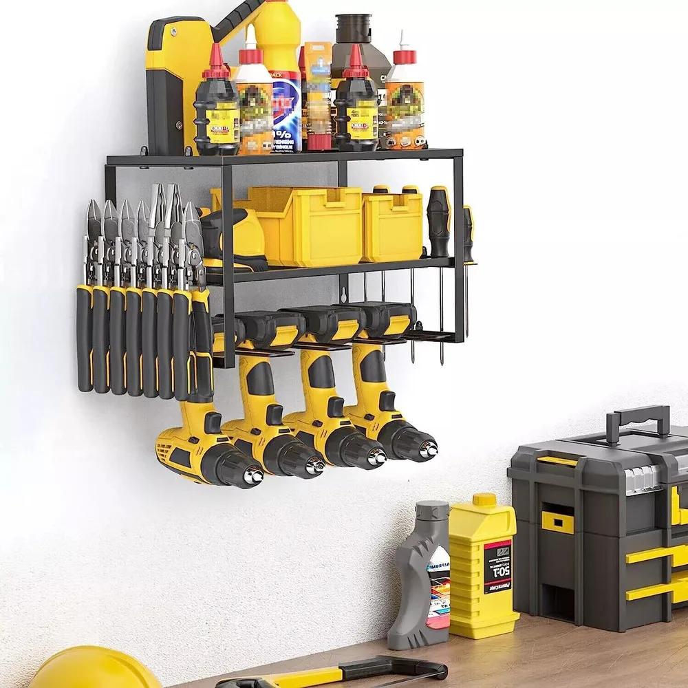 3/4 Layers Wall Mounted Electric Tool Storage Rack Heavy-duty Floating Tool Rack Handheld Electric Drill Metal Storage Rack
