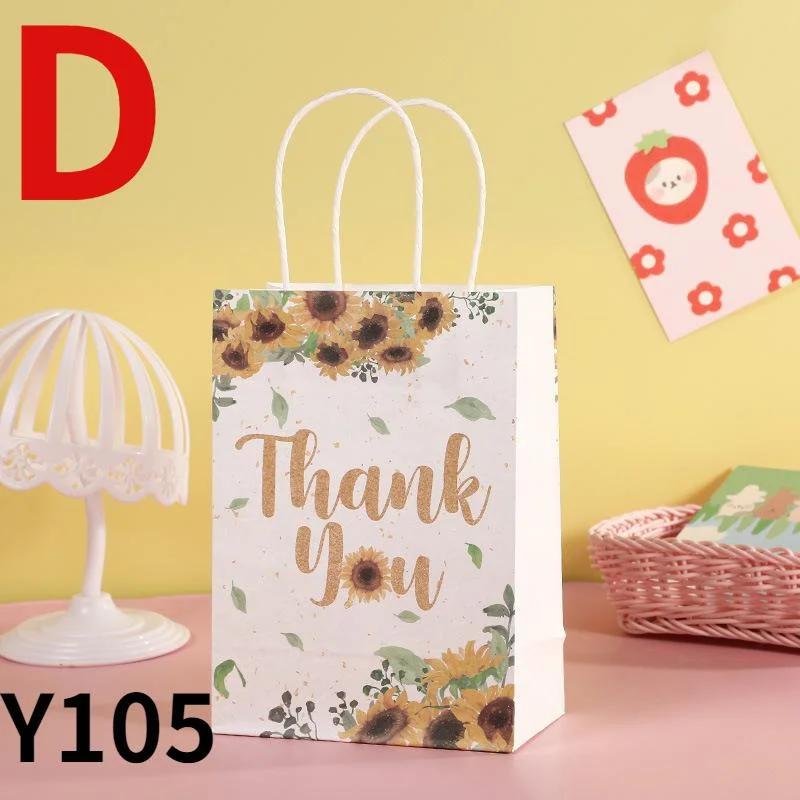 5Pcs/Pack Kraft Paper Bag Printing Portable Gift Bag Holiday Universal Paper Bag Handbag