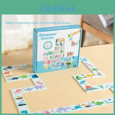 Dinosaur Wooden Domino Set For Toddlers Educational Cognitive Fine Motor Skills Development Toy