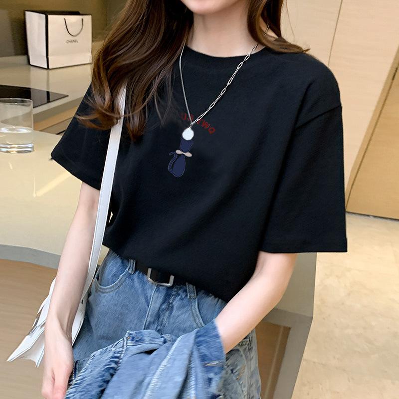 

2025Printed Short Sleeve Plus Size Women s Short Sleeve T-Shirt Summer Loose Women s T-Shirt High Quality Letter Pattern CCXX240 XXXL чёрный