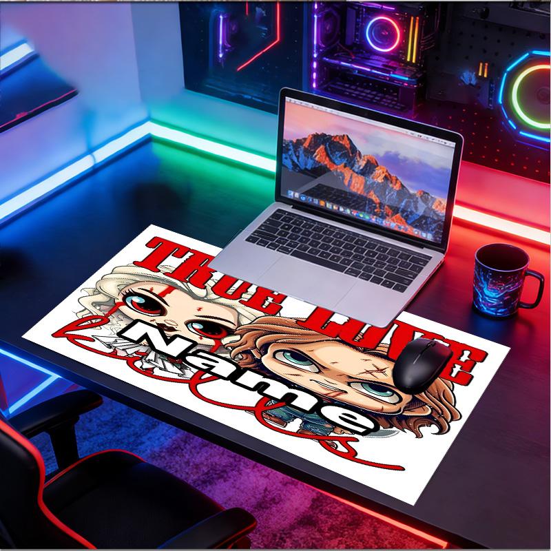 Custom Name Personalized Bride of Chucky Pattern Mousepad, Laptop PC Desk Mat, Decorative Desk Mat for Home Keyboard Pad Gift