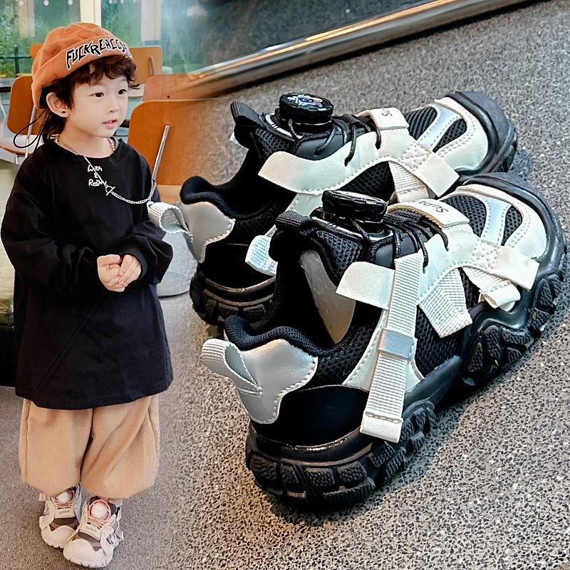 Knob buckle children's sneakers 2025 popular girls' shoes spring and autumn boys' shoes breathable mesh autumn children