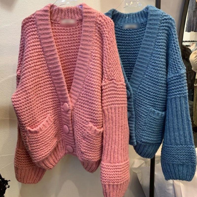 Autumn and Winter All-match New Retro V-neck Button Loose Long-sleeved Knitted Cardigan Sweater Women's Fashion Casual