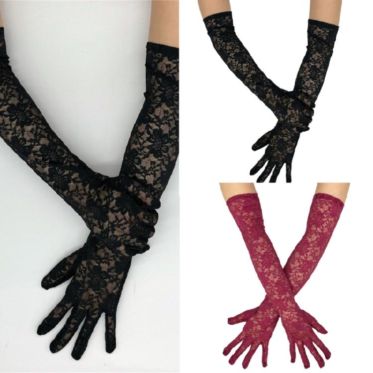 2 paires de Gants Longs en Dentelle Transparente pour Mariage Femmes Mitaines Courtes Fantaisie en Tulle pour Spectacles sur Scène