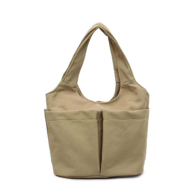 Korean Style Multi-Pocket Canvas Tote Bag with Large Capacity for Lunch or Shoulder Use