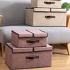 Foldable Cotton Linen Storage Box Convenient Double Lid Underwear Organizer Clothing Container for Home Organization