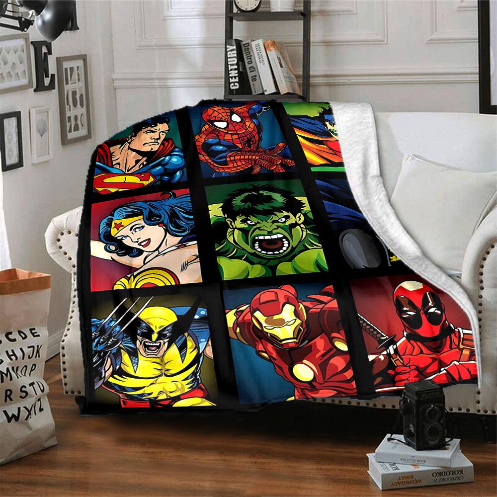 Superhero Grid Pop Art Flannel Blanket Super Soft Warm Cozy Blanket for Sofa Bed Office Travel All‑Season Home Decor Gift