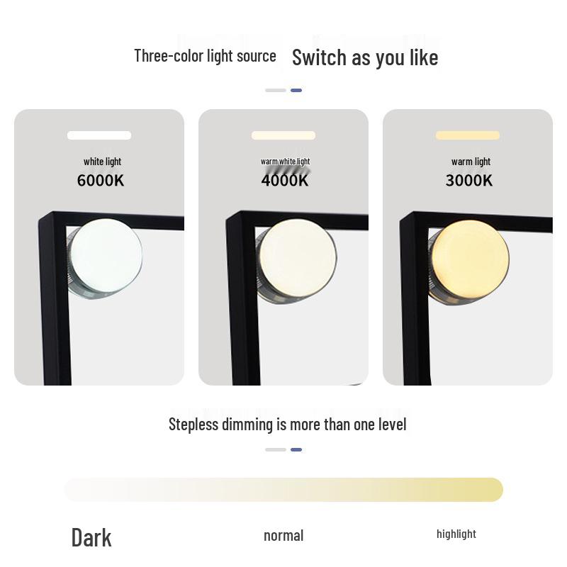 Lustro do makijażu Hollywood z żarówkami LED i trójkolorowym oświetleniem, Inteligentne lustro na biurko