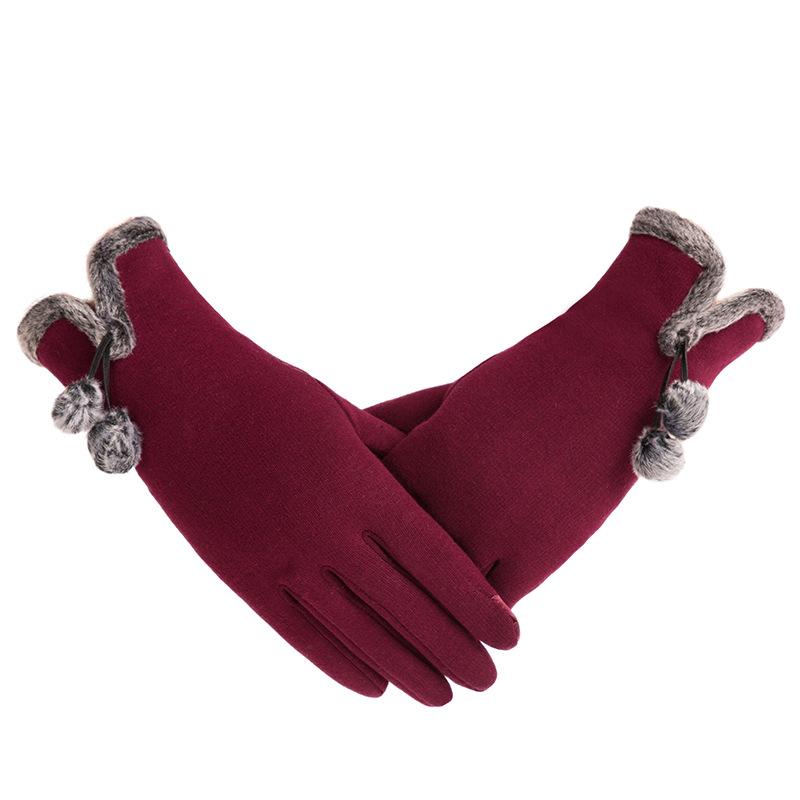 New Female Autumn Winter Non-Inverted Velvet Cashmere Full Finger Warm Lace Gloves Women Cotton Touch Screen Gloves G82