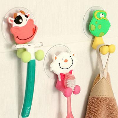Cartoon Animal Toothbrush Holder Wall Mounted Antibacterial Tooth Brush Storage Rack With Suction Cup Bathroom Organizer