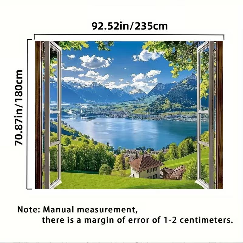 2D Green Countryside Window View Backdrop for Aesthetic Home Decor