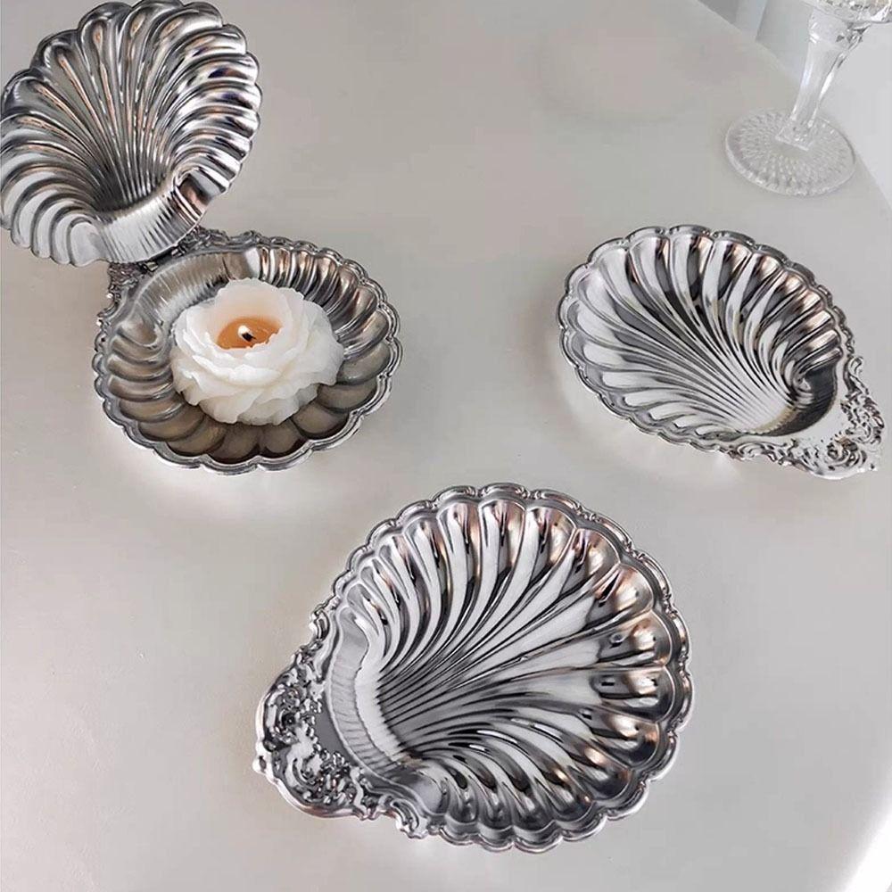 Silver Color Dessert Plate Vintage Shell Shaped Dish Jewelry Storage Tray Home Decoration