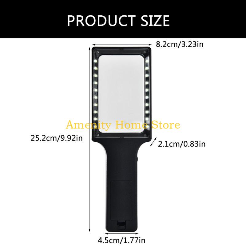 F26C Large Magnifying Glass with 20 LED Light 10X Handheld Illuminated Lighted Magnifiers for Seniors Reading Inspection Coin