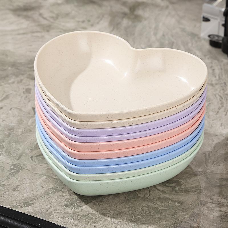 Creative Plates, Snacks, Simple Plates, Thickened Anti-Drop Spitting Bone Saucers, Plastic Fruit Plates, Love Shapes, Drop-Resistant Plates