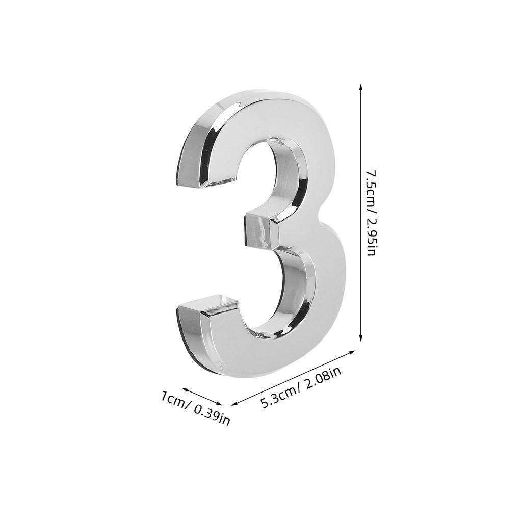 3D Door Number Sticker 3 Inch Self Adhesive Silver Modern Design Weatherproof Address for Outdoor Entry Doors Mailbox