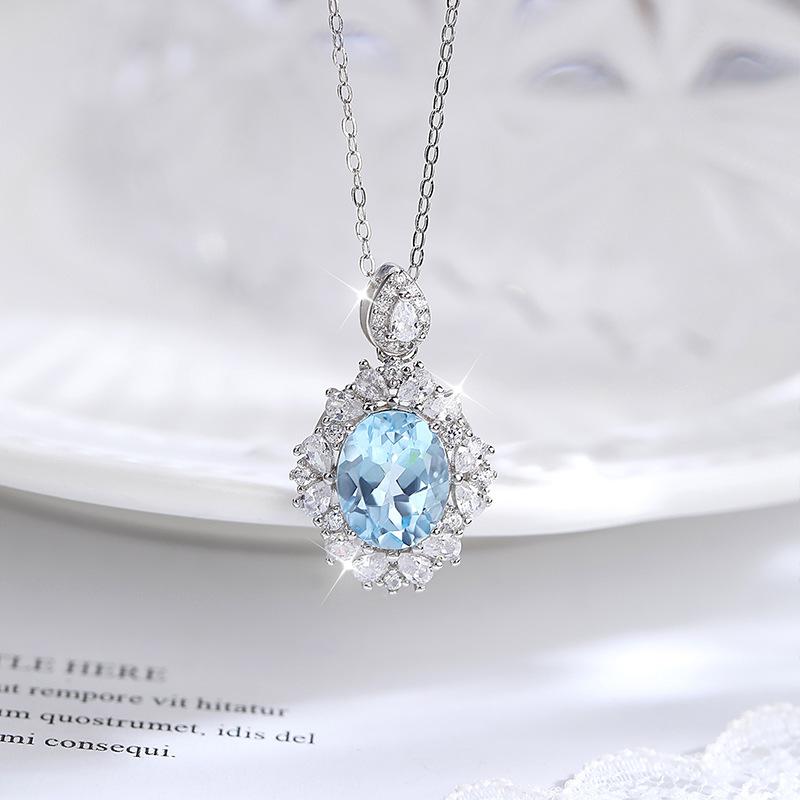 Natural Colored Treasure Spar Pendant S925 Sterling Silver Necklace Women's Neck Jewelry Light Luxury High-end Collarbone Chain