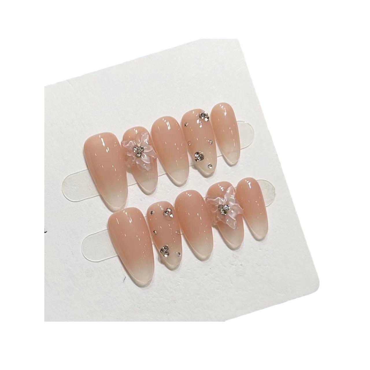 

Ледяной цветок, нюдовый цвет, градиент, французский маникюр, владелец, ледяное дышащее, беловатый стиль, съемный патч для накладных ногтей Large L