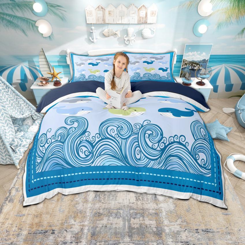 Homewish Tropical Sea Ocean Duvet Cover Set For Kids 2Pcs/3Pcs Summer Beach Bedding Octopus Whale Starfish Quilt Cover Set