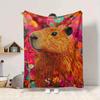 1pc Capybara, Floral Print Soft & Warm Polyester Knit Blanket, Digital Printed, All-Season Throw for Napping, Traveling, Sofa yy250906026