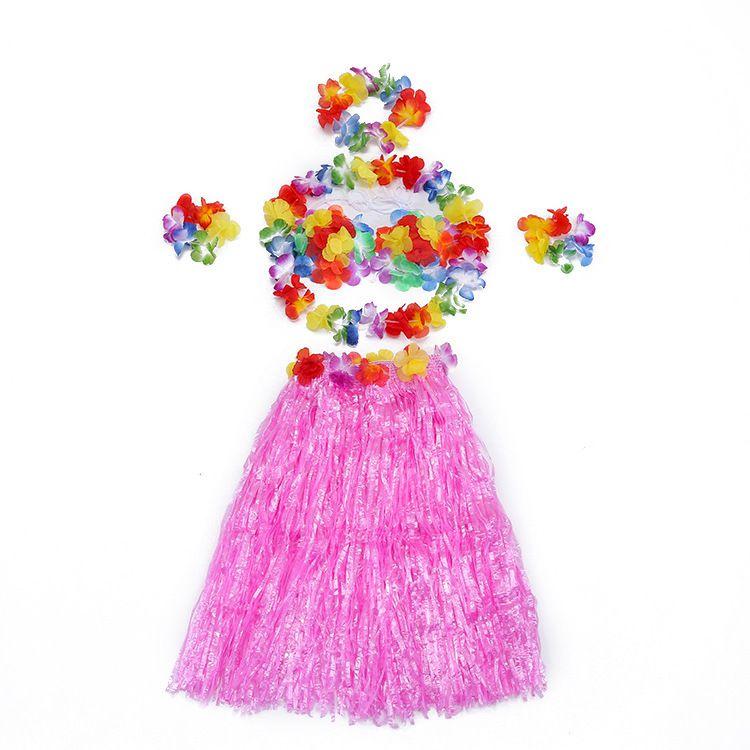Hawaiian Costume Set With Plastic Grass Skirt For Party Performances And Themed Events