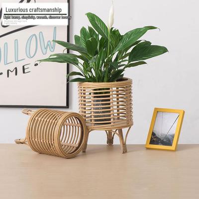 Nordic Rattan Flower Pot Rack, Handwoven Floor-Standing Plant Stand for Living Rooms, Balconies, Hotels, & Homestays - Creative Decor.