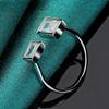 Silver Color Double Square Zircon Open Ring For Women Wedding Party Charm Jewelry