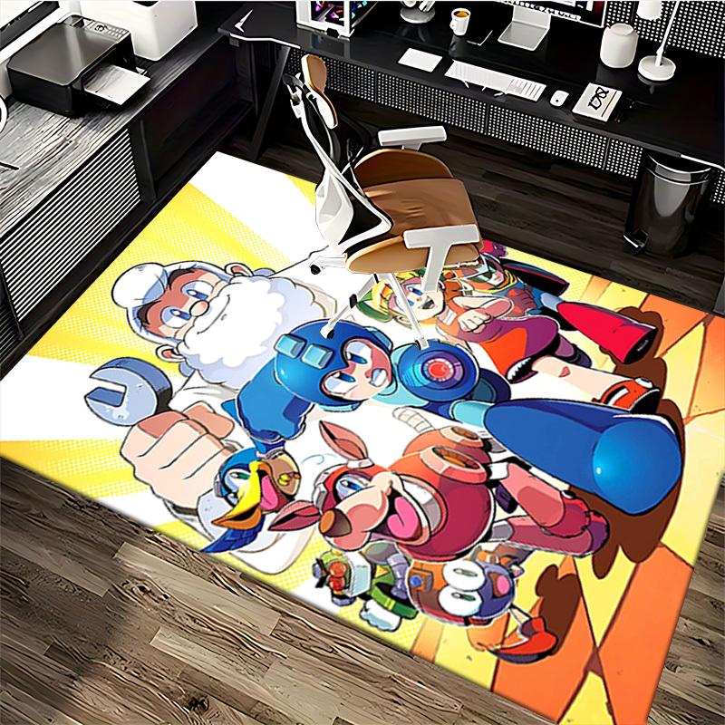 1pc Mega Man Anime Cartoon Design Office Chair Mat Non-Slip Carpet for Home Decor, Living Room, Bedroom, Game Room - Perfect Gift for Fans!Y066