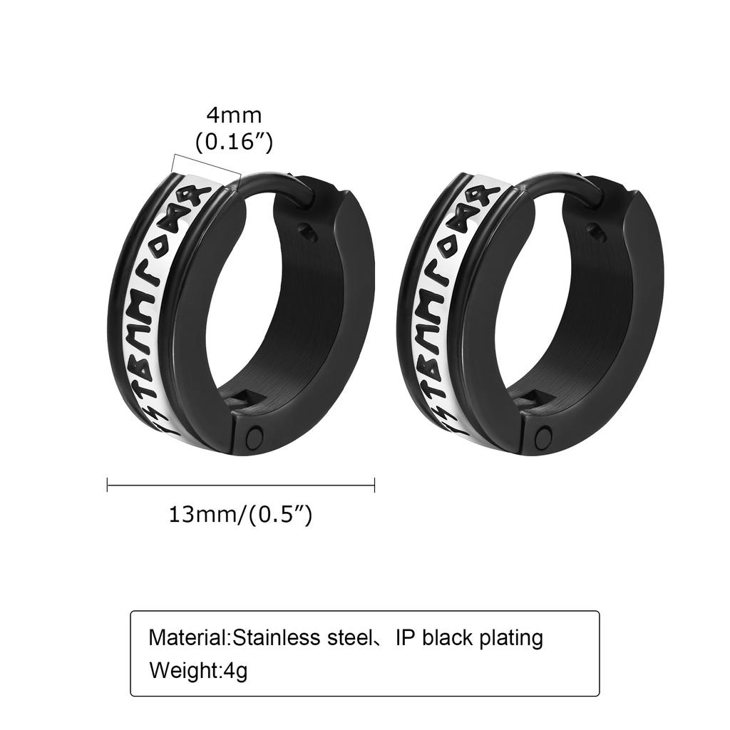 Men's Gothic Viking Runes Hoop Earrings Stainless Steel Waterproof Vintage Huggie Earrings Hip Hop Punk Party Jewelry Gifts Boys