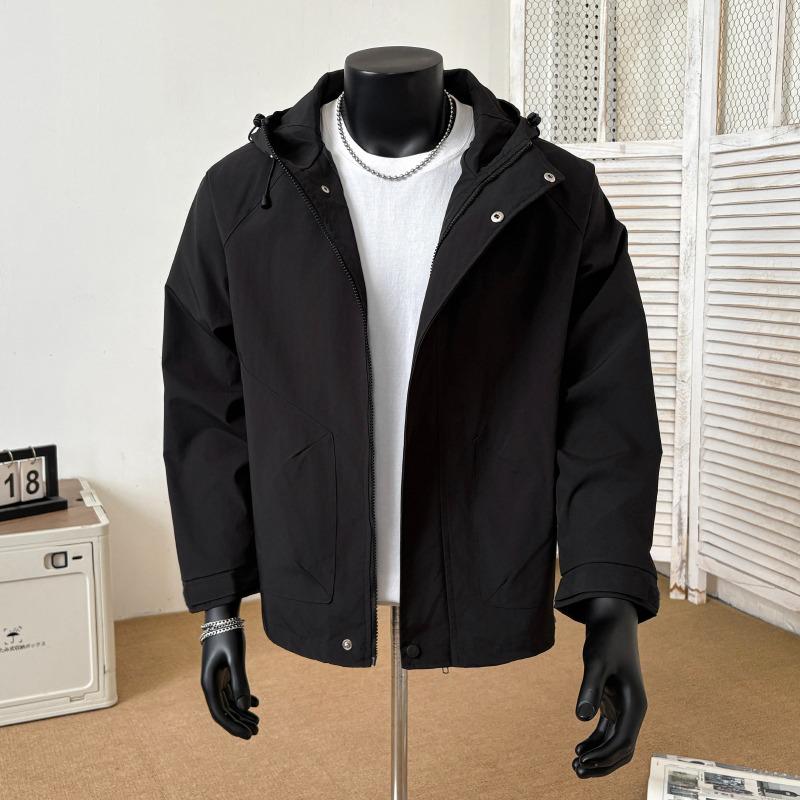 Men's Windproof Hooded Jacket - Spring/Autumn Casual Loose Fit in Solid Colors