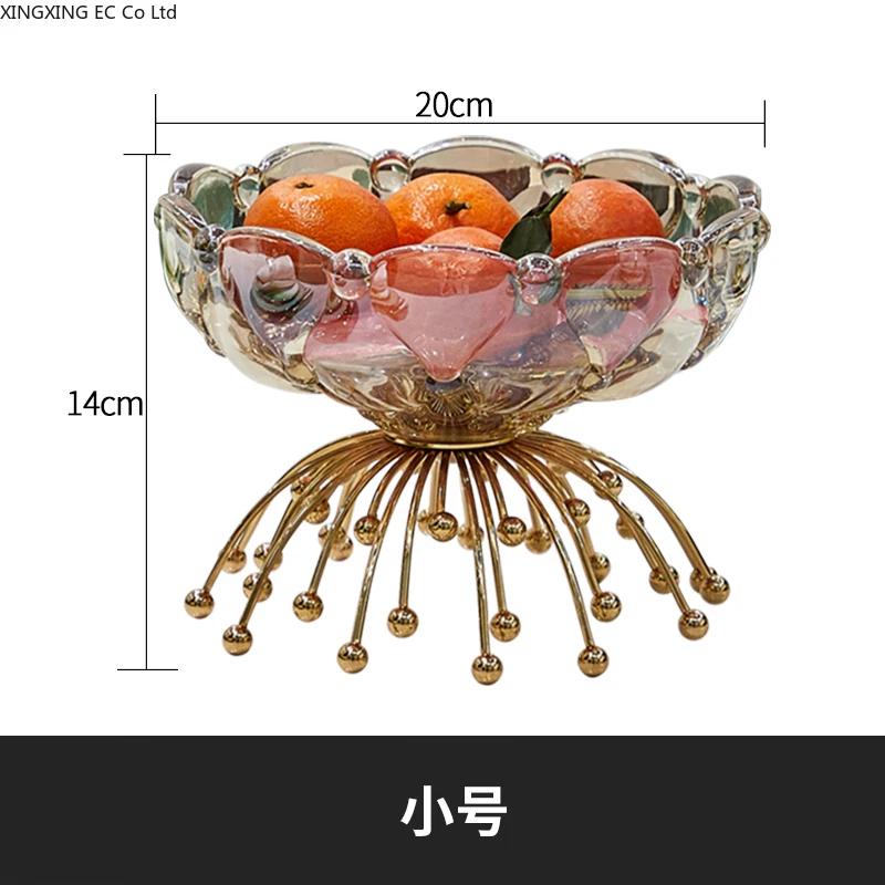 Nordic Golden Light Luxury Fruit Plate Living Room Coffee Table Creative Transparent Glass Candy Bowl Snack Plate Tableware