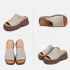 Johnature Genuine Leather Thick Soles Peep Toe Shoes Women Vintage Wedges Slides Outdoor Platform Slippers