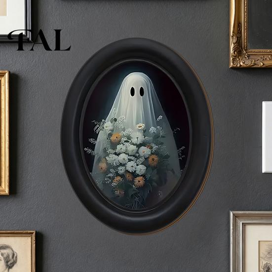 Spooky Aesthetic Room Decor Halloween Wooden Door Hanging Sign, Oval Gothic Black Cat Ghost Wall Plaque, Retro Vintage Home Waterproof Art for