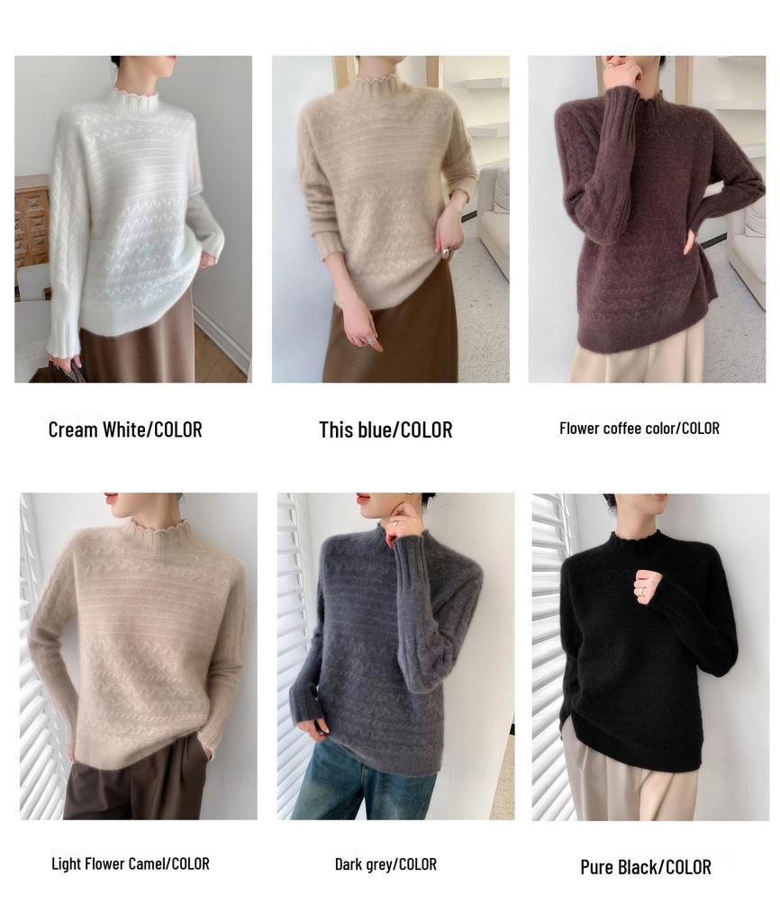 100% Pure Wool Half-High Collar Knit Sweater - Women's Autumn/Winter Soft Pullover, Thick Base Layer.