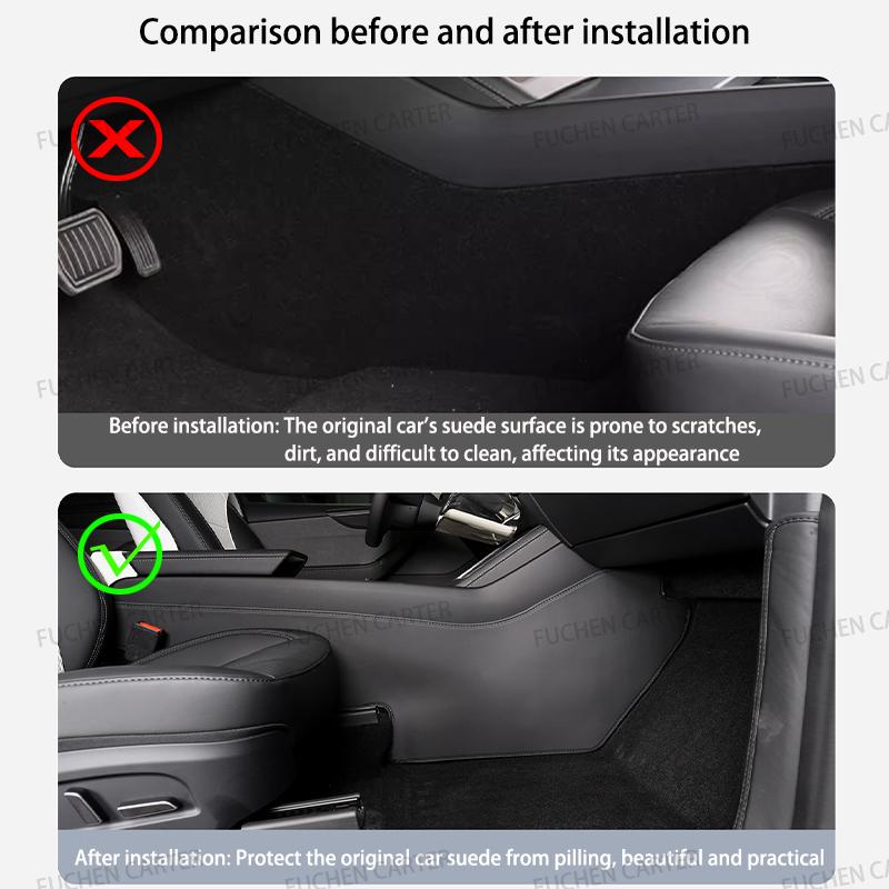 For Tesla ModelY Juniper 2025 Center Control Side Anti-kick Pad Leather Anti-dirty Protective Cover Defense Foot Mat Accessories