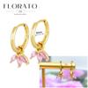Luxurious Geometry 925 Silver Ear Needle Pink Series Zircon Pendant Hoop Earrings Sweet Fashion Wedding Jewelry Gifts
