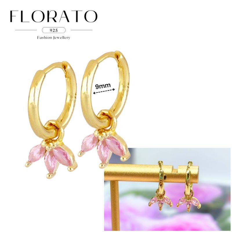 Luxurious Geometry 925 Silver Ear Needle Pink Series Zircon Pendant Hoop Earrings Sweet Fashion Wedding Jewelry Gifts